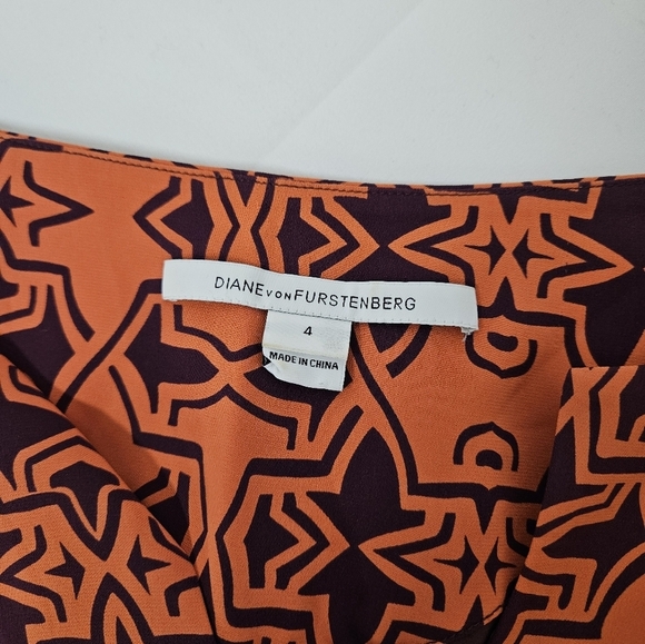 Diane Von Furstenberg Tabalah Silk V Neck Dress In Orange And Maroon Size 4 - Picture 5 of 16